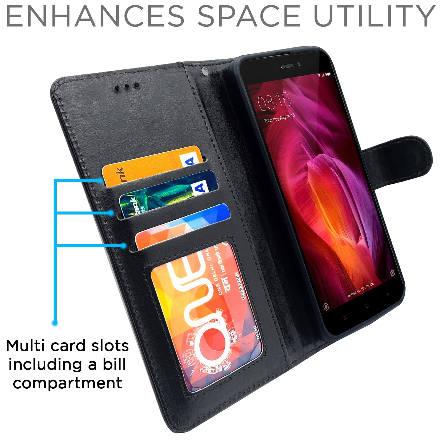 Pikkme Xiaomi Redmi Note 4 Vintage Flip Cover | Black