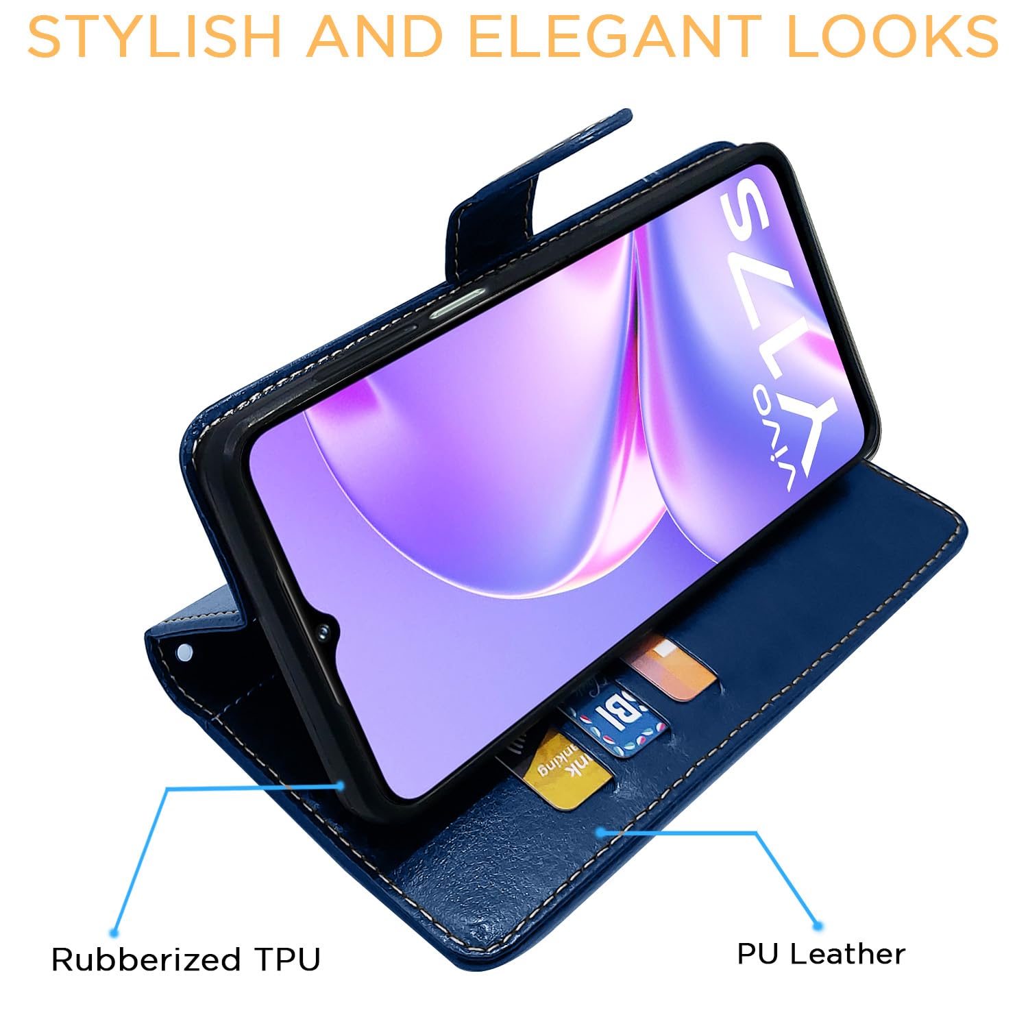 Blue Contrast wallet flip cover for Vivo Y17s – Pikkme – photo 5