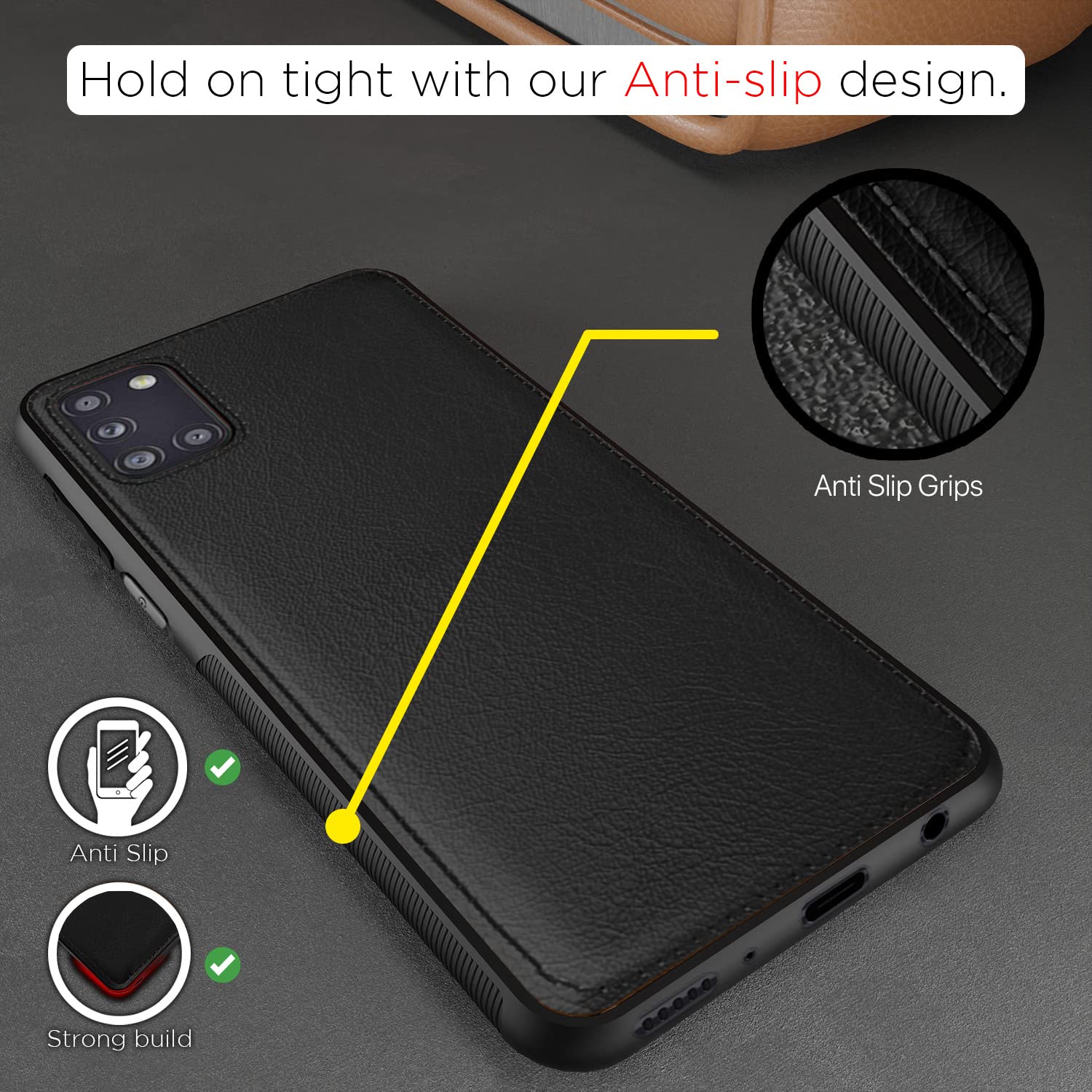 Pikkme Samsung Galaxy A31 Leather Back Cover | Black