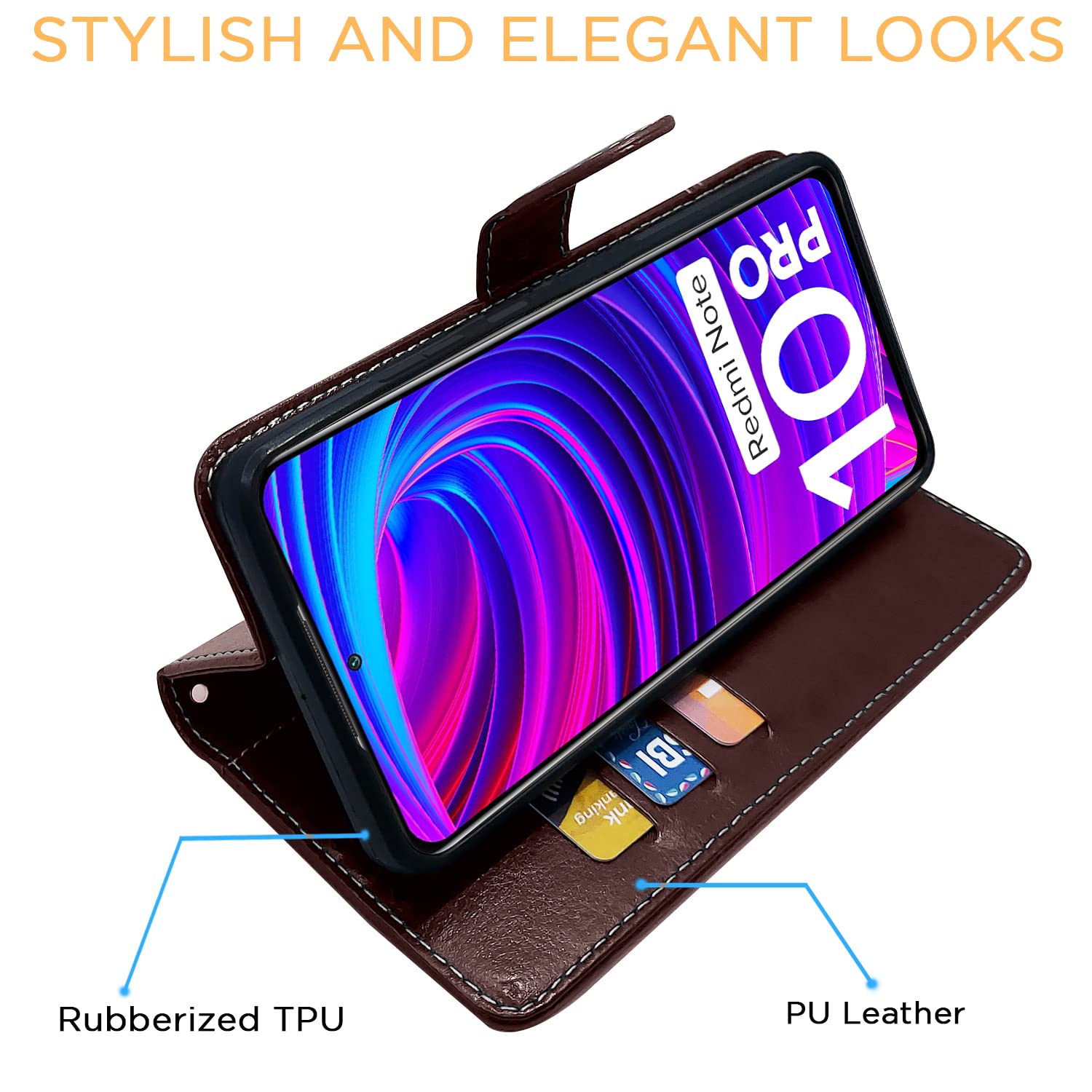 Pikkme Mi Redmi Note 10 Pro/Note 10 Pro Max Constrast Flip Cover | Coffee & Brown