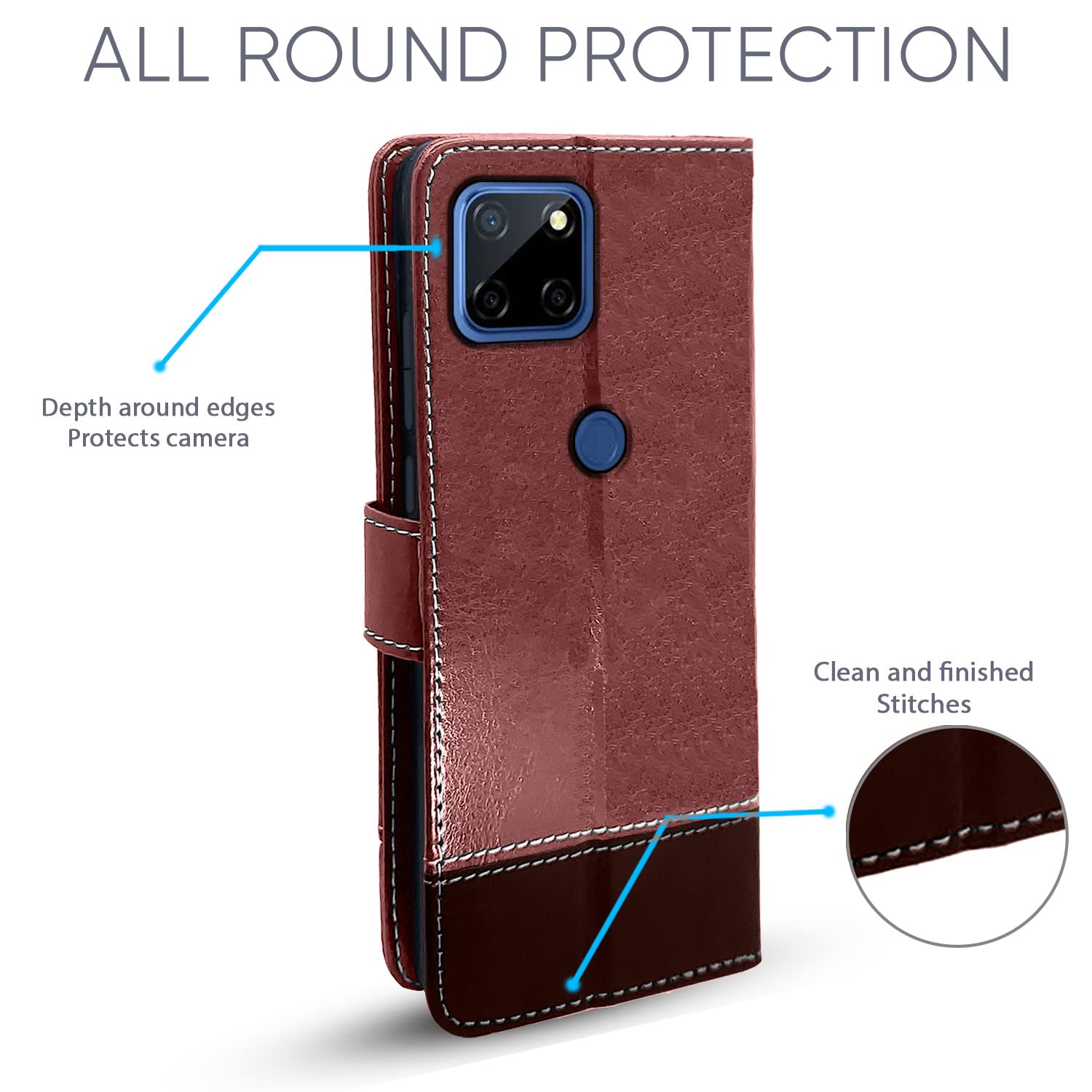 Pikkme Realme C12 / C15 / C25 / C25s / Narzo 20 / 30A Constrast Flip Cover | Brown & Coffee