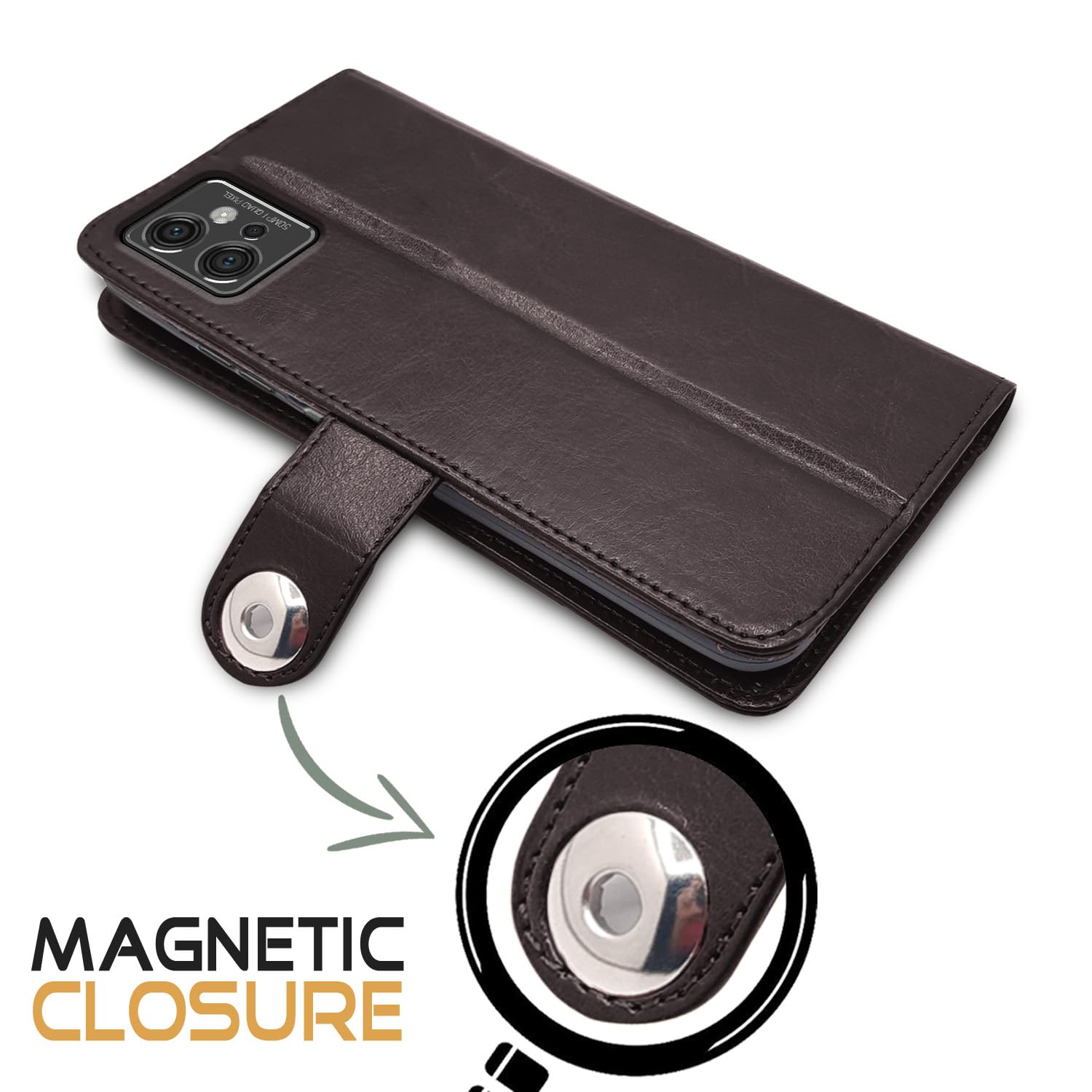 Pikkme Moto G32 Button Flip Cover (Coffee)