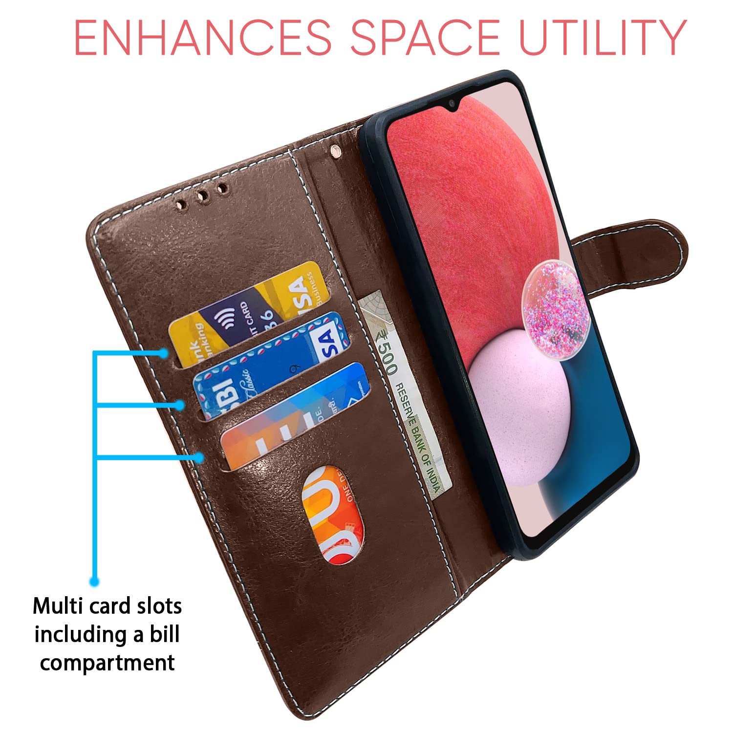 Pikkme Samsung Galaxy A13 4G Constrast Flip Cover | Brown & Coffee