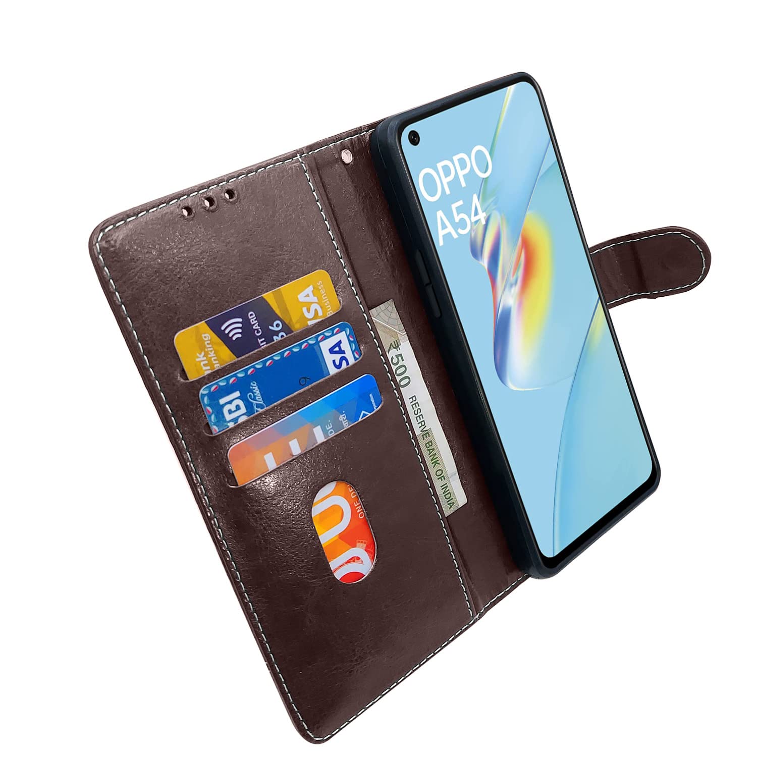 Pikkme Oppo A54 Constrast Flip Cover | Coffee & Brown