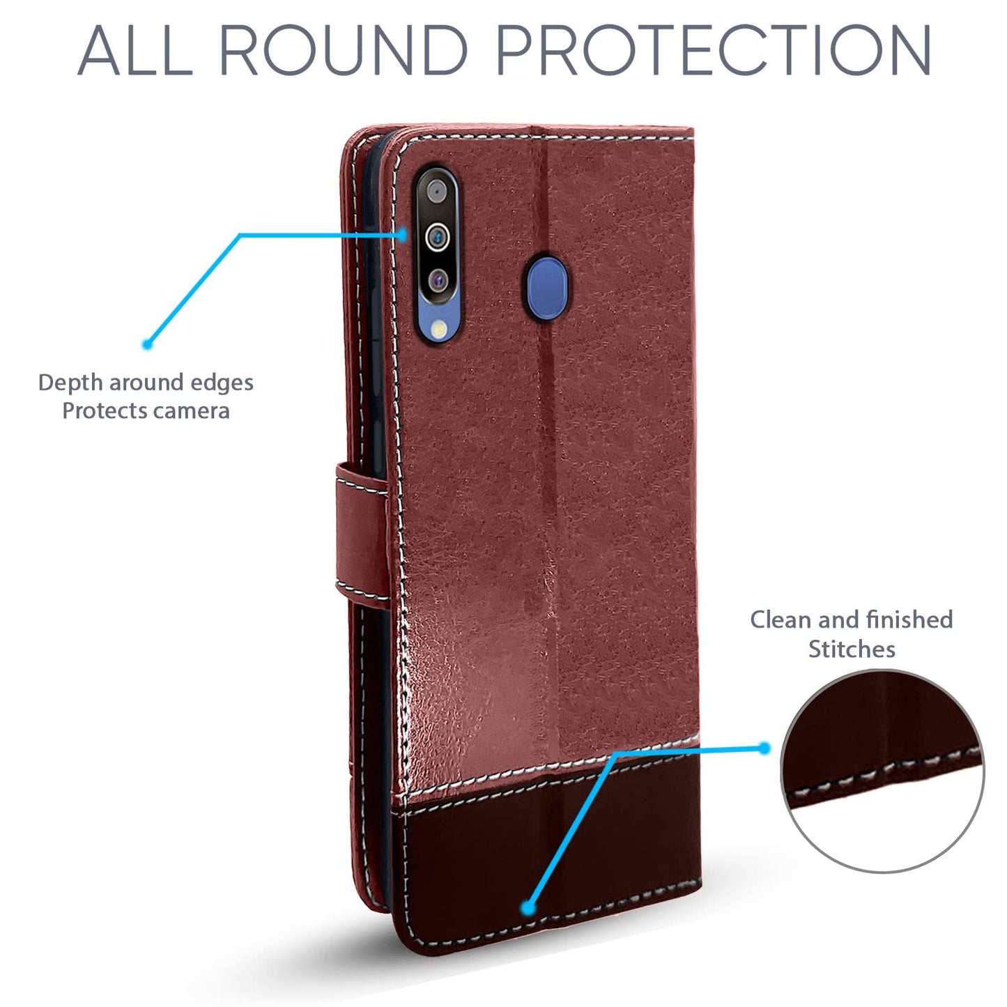 Pikkme Samsung Galaxy M30 Constrast Flip Cover | Brown & Coffee