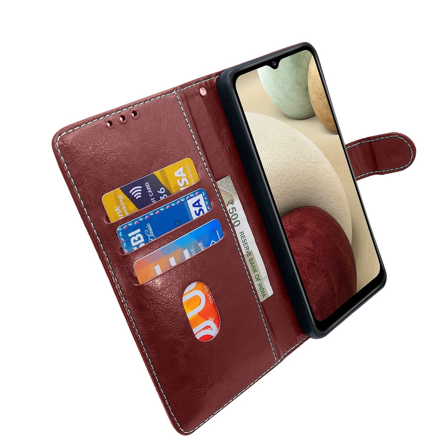 Pikkme Samsung Galaxy M12 / F12 / A12 Constrast Flip Cover | Brown & Coffee