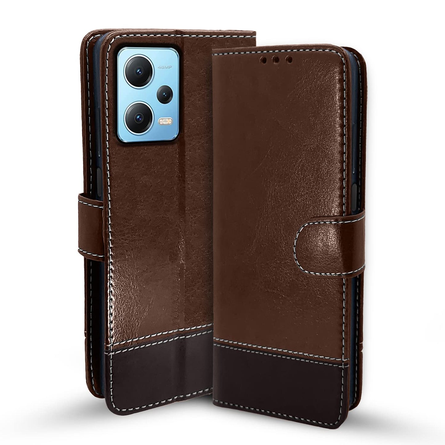 Pikkme Poco X5 5G / Redmi Note 12 5G Constrast Flip Cover | Brown & Coffee