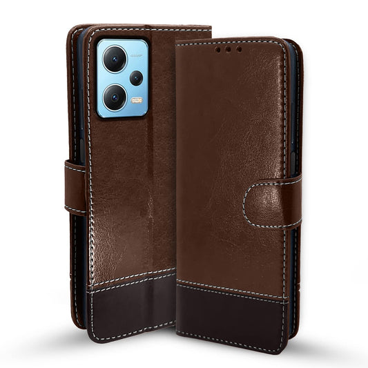 Pikkme Redmi Note 12 Pro 5G Constrast Flip Cover | Brown & Coffee