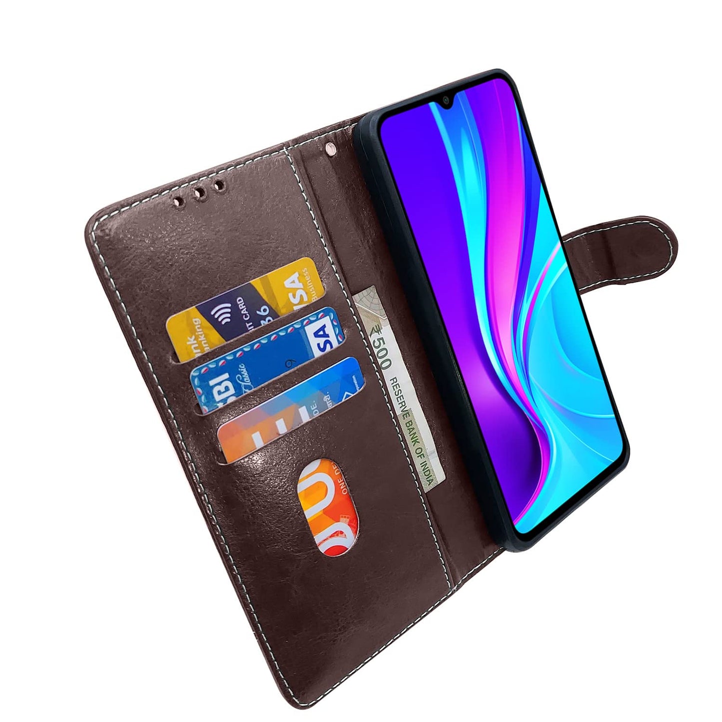 Pikkme Mi Redmi 10A / Redmi 9 / Redmi 9 Activ / 9C / Poco C31 Constrast Flip Cover | Coffee & Brown