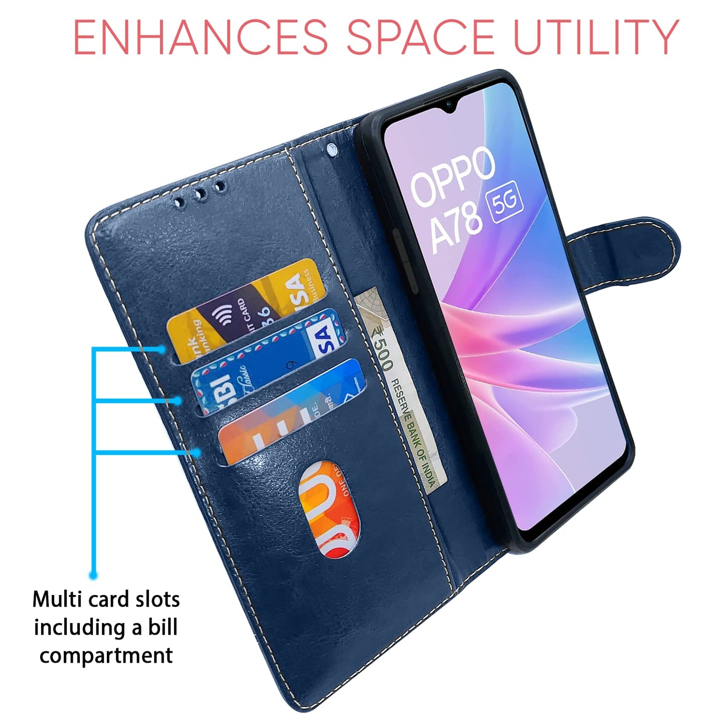 Pikkme Oppo A78 5G Constrast Flip Cover | Blue & Brown