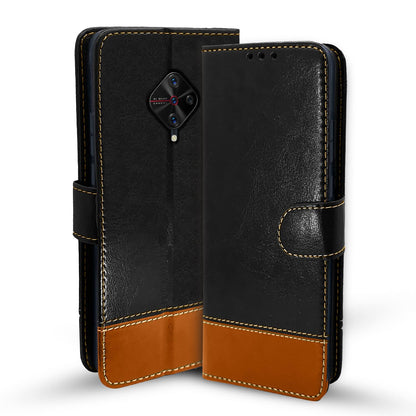 Pikkme Vivo S1 Pro Constrast Flip Cover | Black & Brown