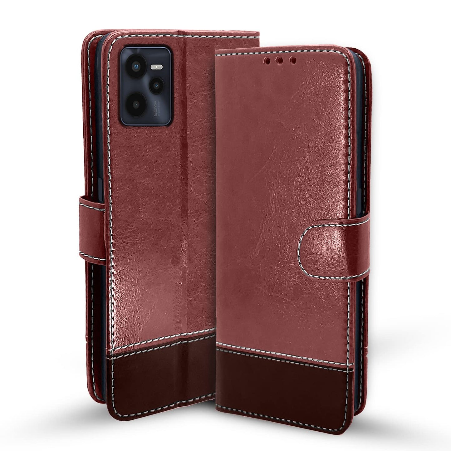 Pikkme Realme C35 Constrast Flip Cover | Brown & Coffee