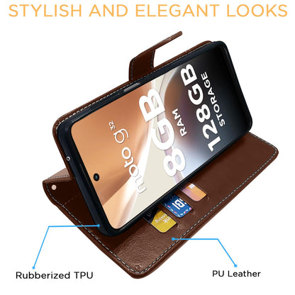 Pikkme Moto G32 Contrast Flip Cover (Brown)