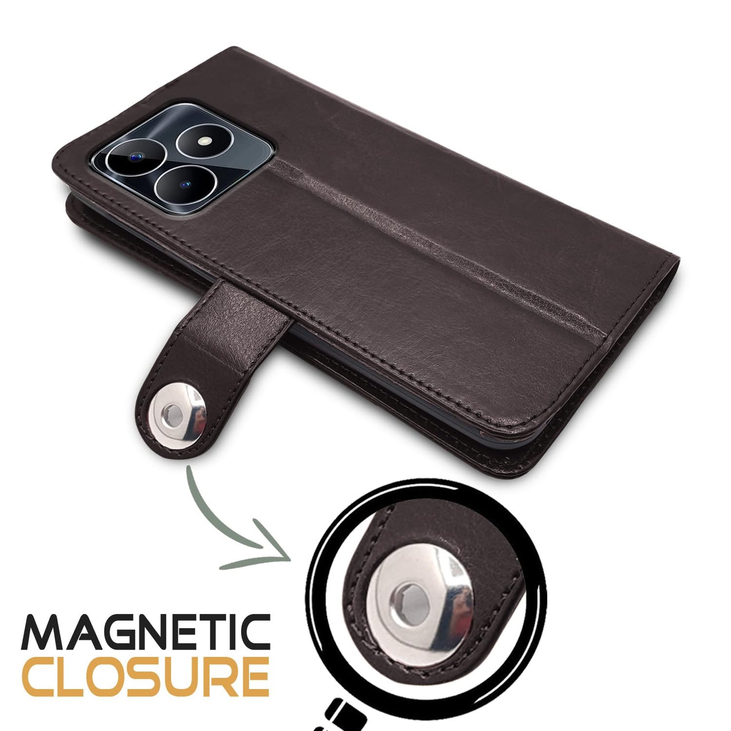 Pikkme Realme Narzo N53 / C53 Button Flip Cover (Coffee)