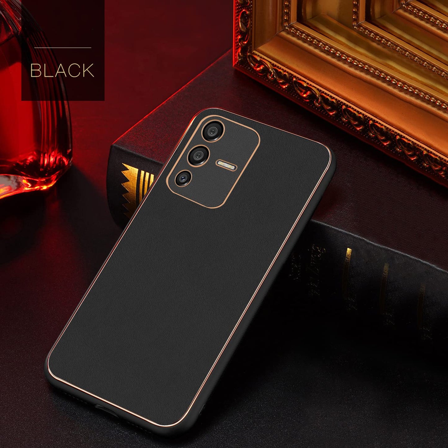 Pikkme Vivo V23 5G Leather Chrome Case | Black