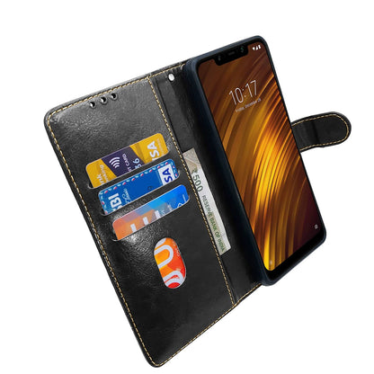 Pikkme Mi Poco F1 Constrast Flip Cover | Black & Brown