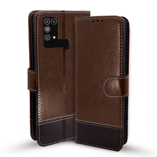 Pikkme Samsung Galaxy M31 / F41 / M31 Prime Constrast Flip Cover | Brown & Coffee