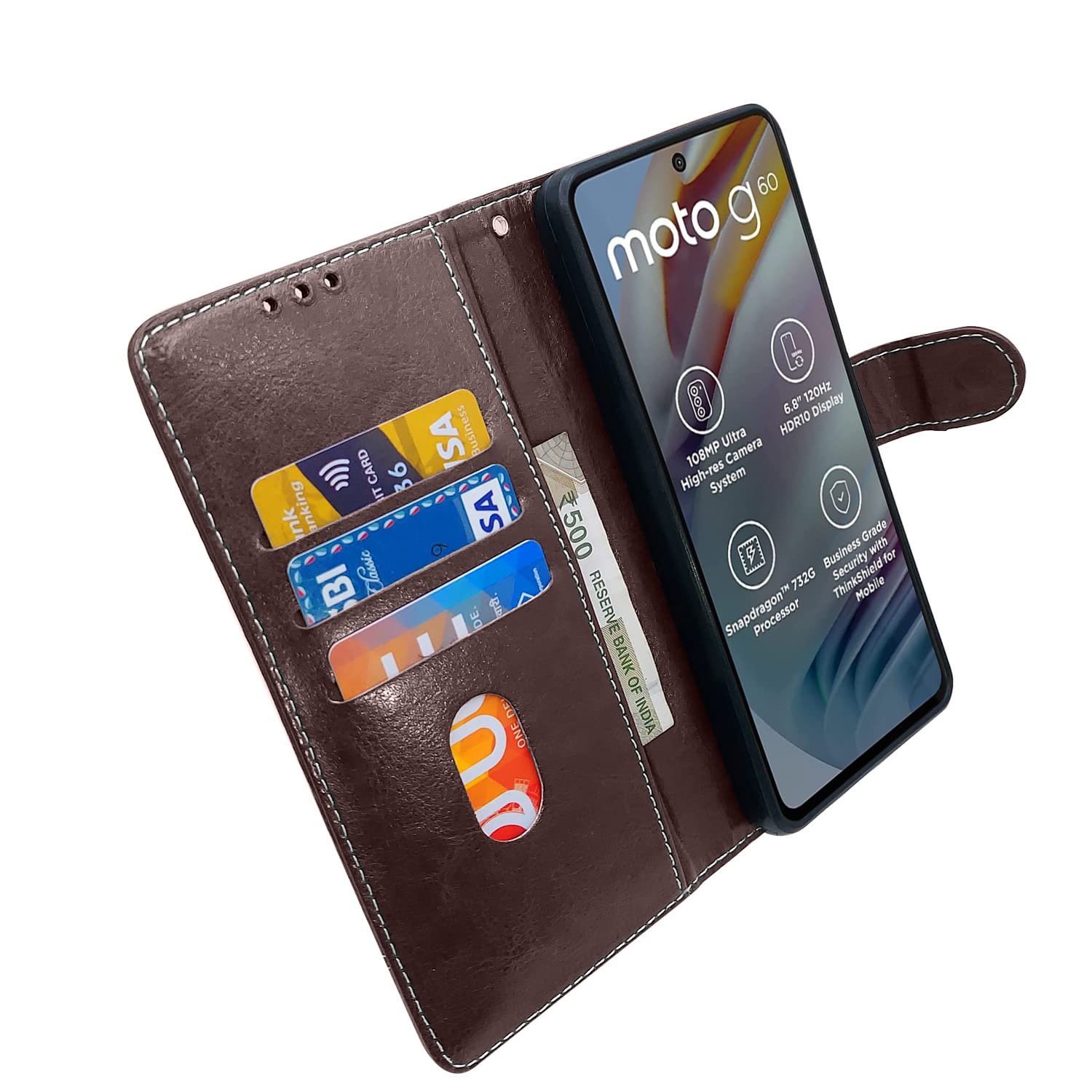 Pikkme Moto G60 Contrast Flip Cover (Coffee)