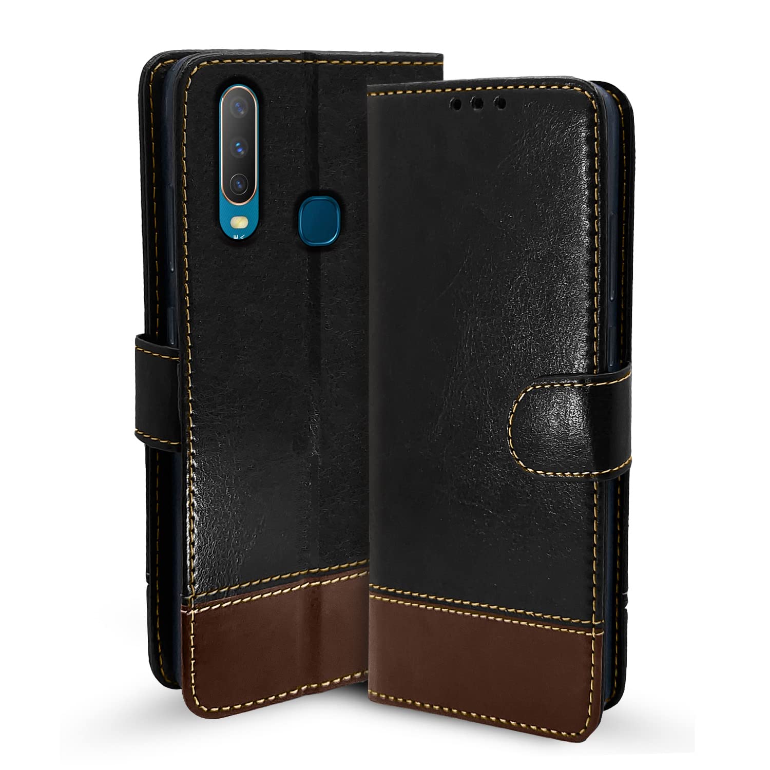 Pikkme Vivo Y12 / Y15 / Y17 / U10 Constrast Flip Cover | Black & Brown