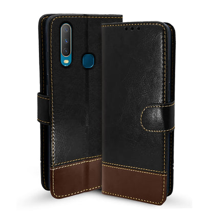 Pikkme Vivo Y12 / Y15 / Y17 / U10 Constrast Flip Cover | Black & Brown