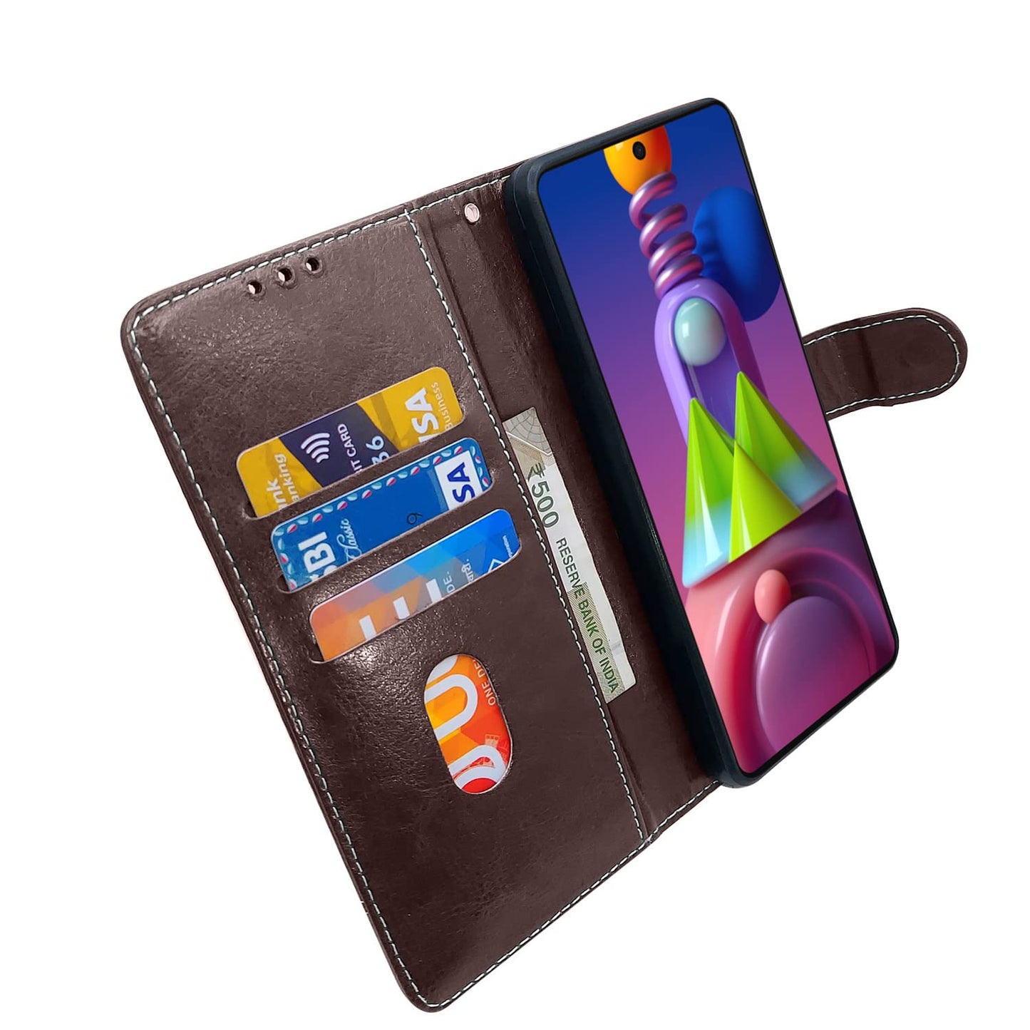 Pikkme Samsung Galaxy M51 Constrast Flip Cover | Coffee & Brown