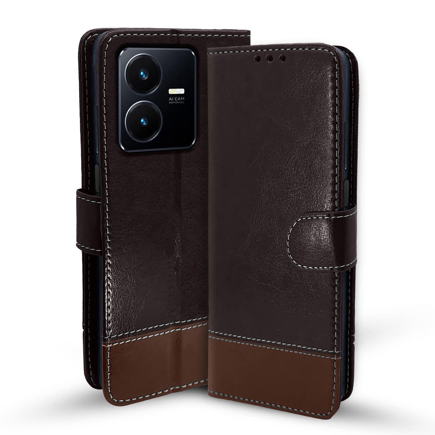 Pikkme Vivo Y22 Constrast Flip Cover | Coffee & Brown