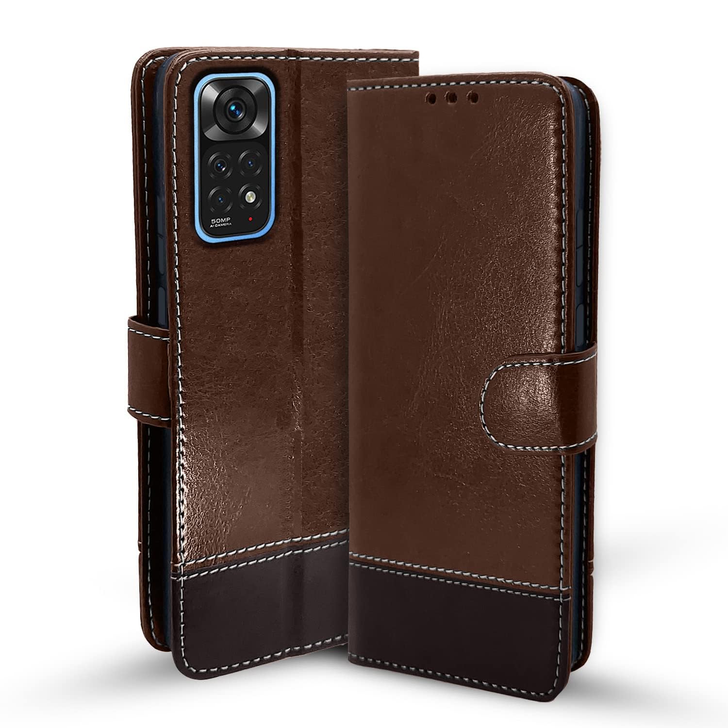 Pikkme Mi Redmi Note 11 / Note 11S Constrast Flip Cover | Brown & Coffee