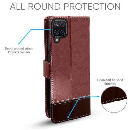 Pikkme Samsung Galaxy M12 / F12 / A12 Constrast Flip Cover | Brown & Coffee