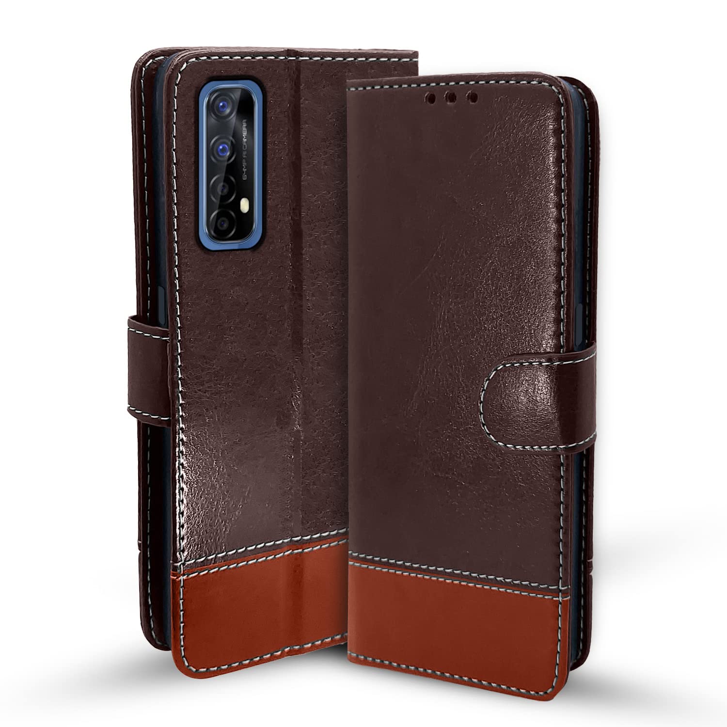 Pikkme Realme 7 / Narzo 30 4G / Narzo 20 Pro Constrast Flip Cover | Coffee & Brown