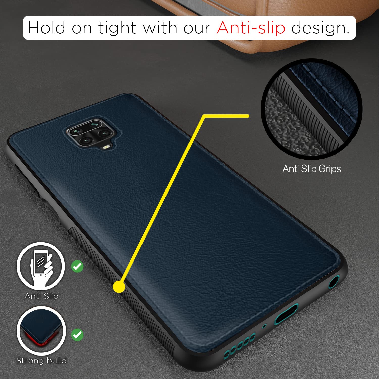 Pikkme Redmi Note 9 Pro/Note 9 Pro Max/Poco M2 Pro/Redmi Note 10 Lite Leather Back Cover | Blue