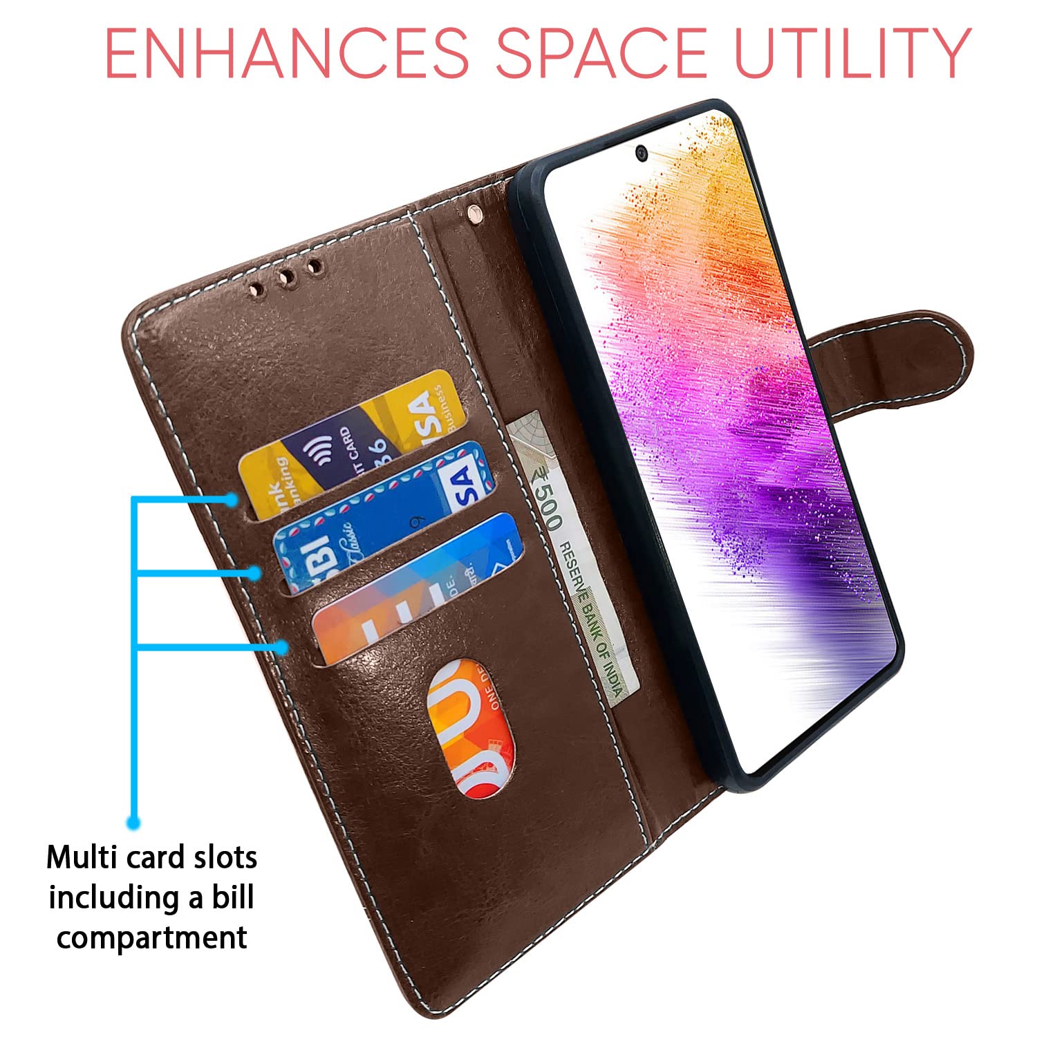 Pikkme Samsung Galaxy A73 5G Constrast Flip Cover | Brown & Coffee