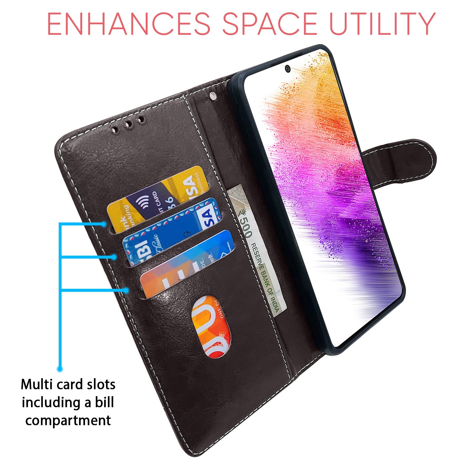 Pikkme Samsung Galaxy A73 5G Constrast Flip Cover | Coffee & Brown