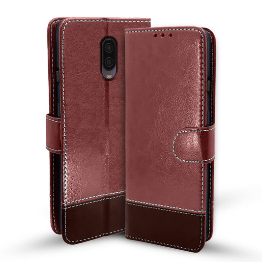 Pikkme OnePlus 6T Constrast Flip Cover | Brown & Coffee