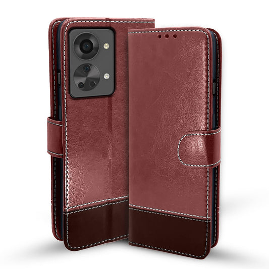 Pikkme OnePlus Nord 2T 5G Contrast Flip Cover | Brown & Coffee