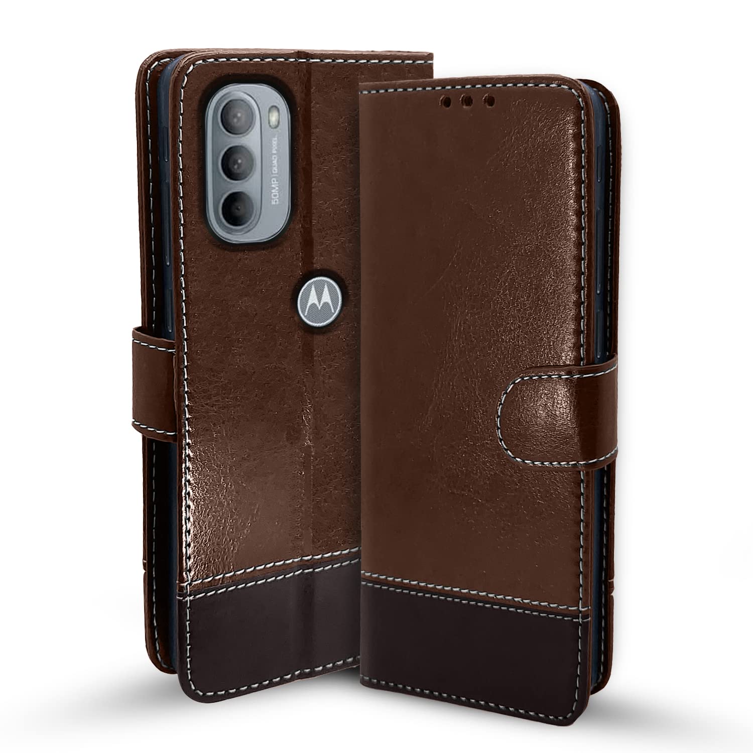 Pikkme Moto G31 Contrast Flip Cover (Brown)