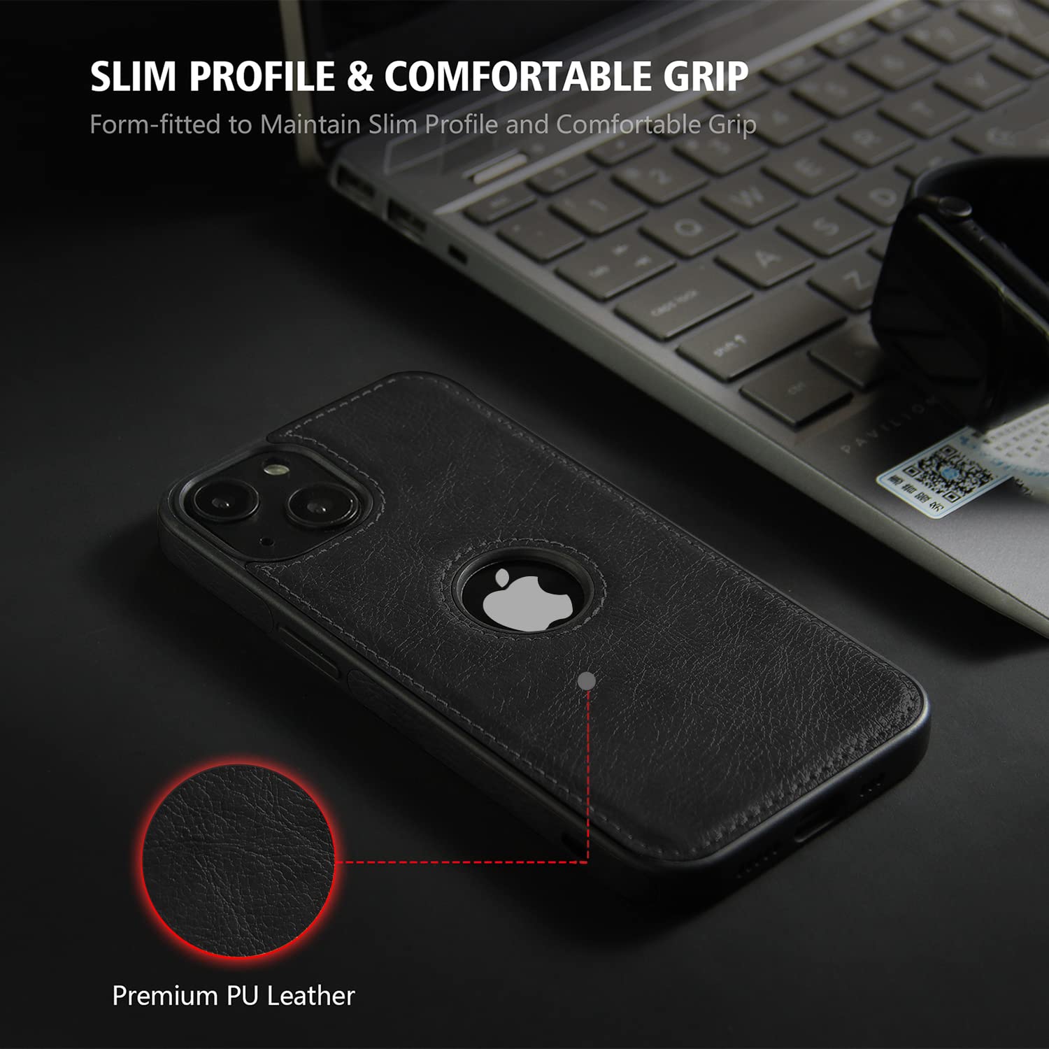 Pikkme iPhone 13 Mini Leather Back Case Black