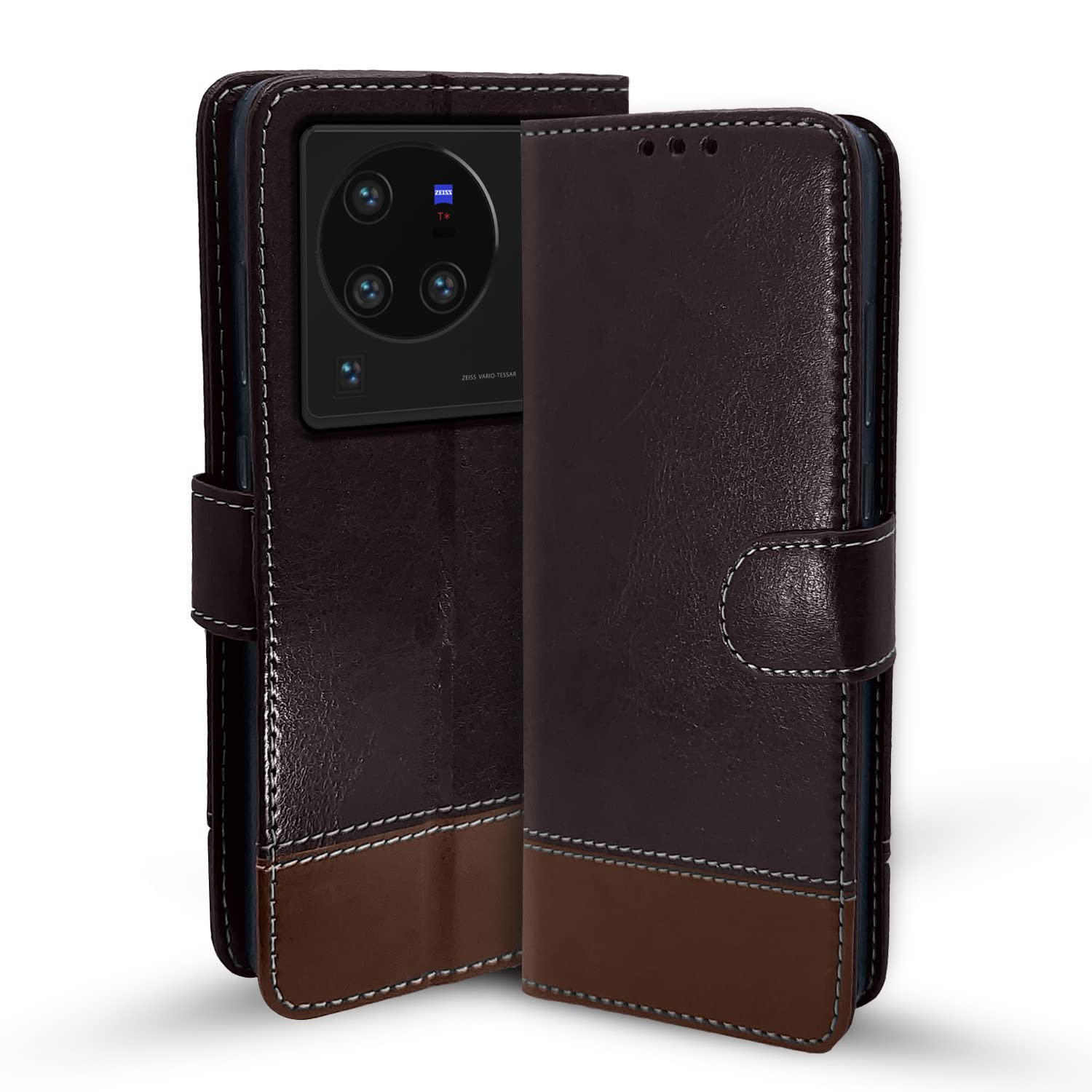 Pikkme Vivo X80 Pro Constrast Flip Cover | Coffee & Brown