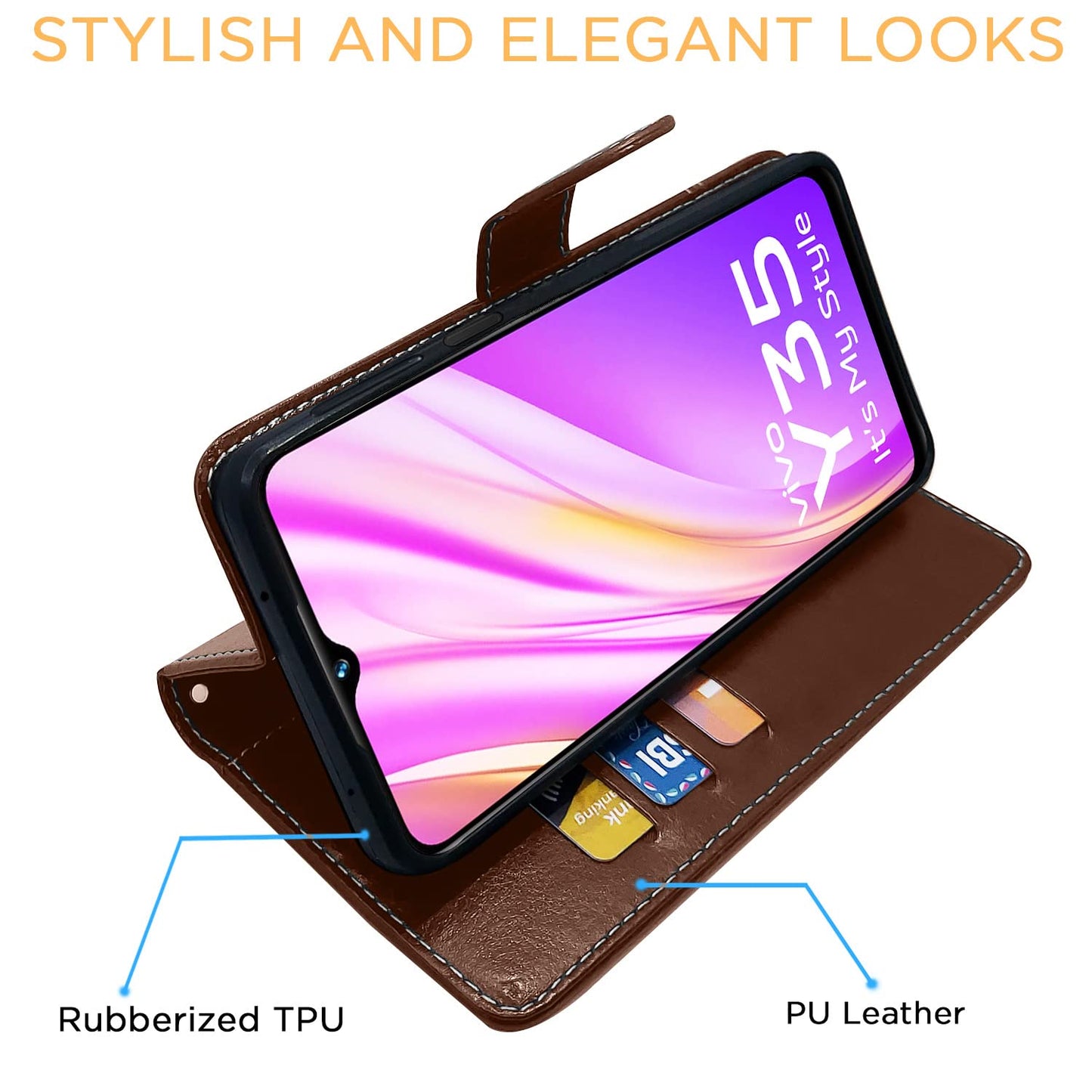 Pikkme Vivo Y35 Constrast Flip Cover | Brown & Coffee