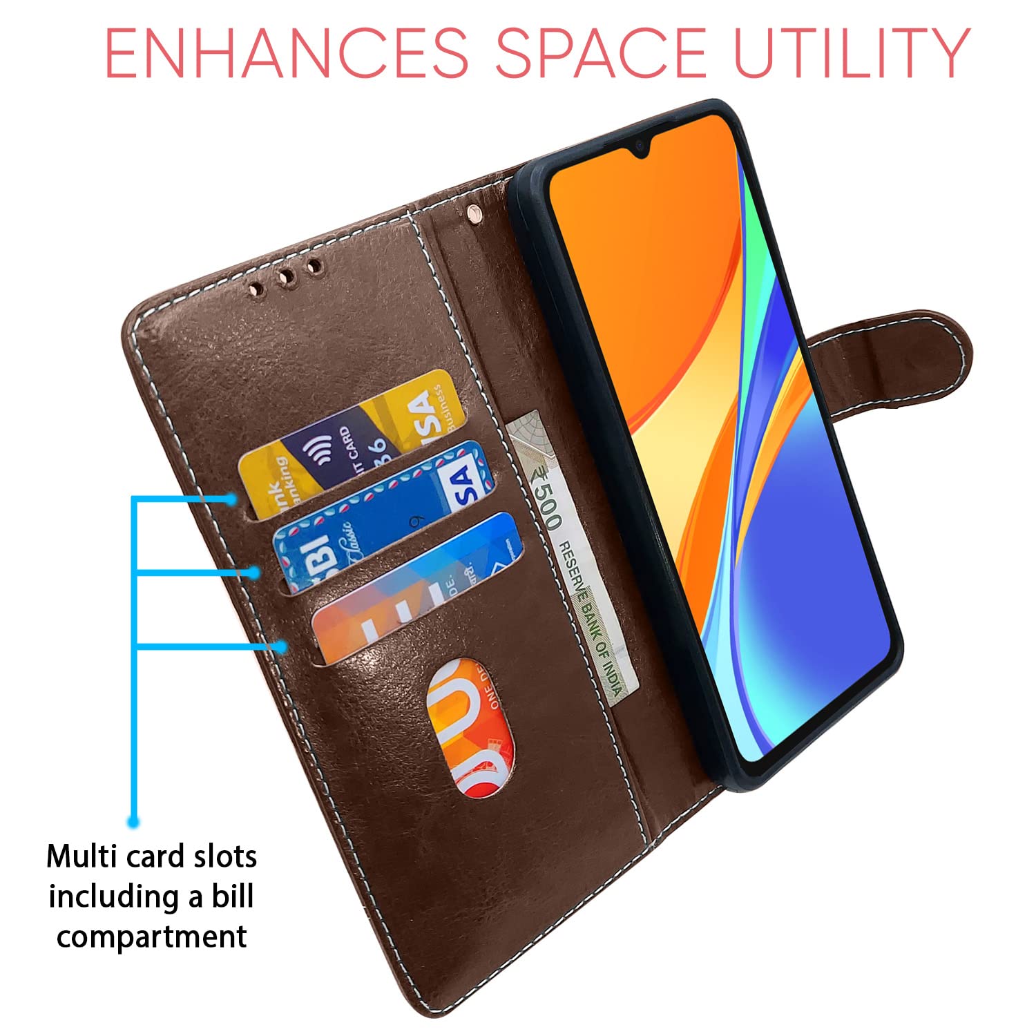 Pikkme Mi Redmi 10A / Redmi 9 / Redmi 9 Activ / 9C / Poco C31 Constrast Flip Cover | Brown & Coffee