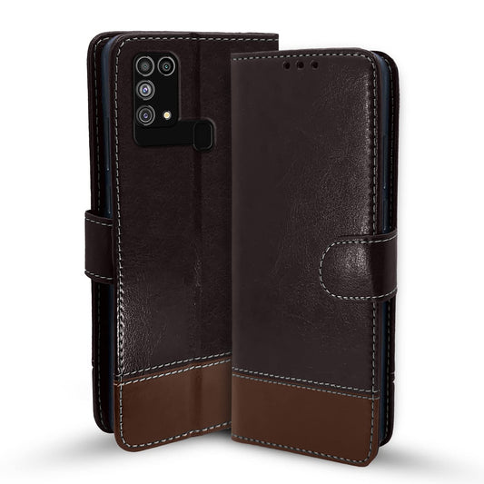 Pikkme Samsung Galaxy M31 / F41 / M31 Prime Constrast Flip Cover | Coffee & Brown