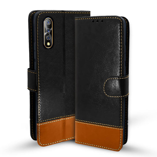 Pikkme Vivo S1 Constrast Flip Cover | Black & Brown