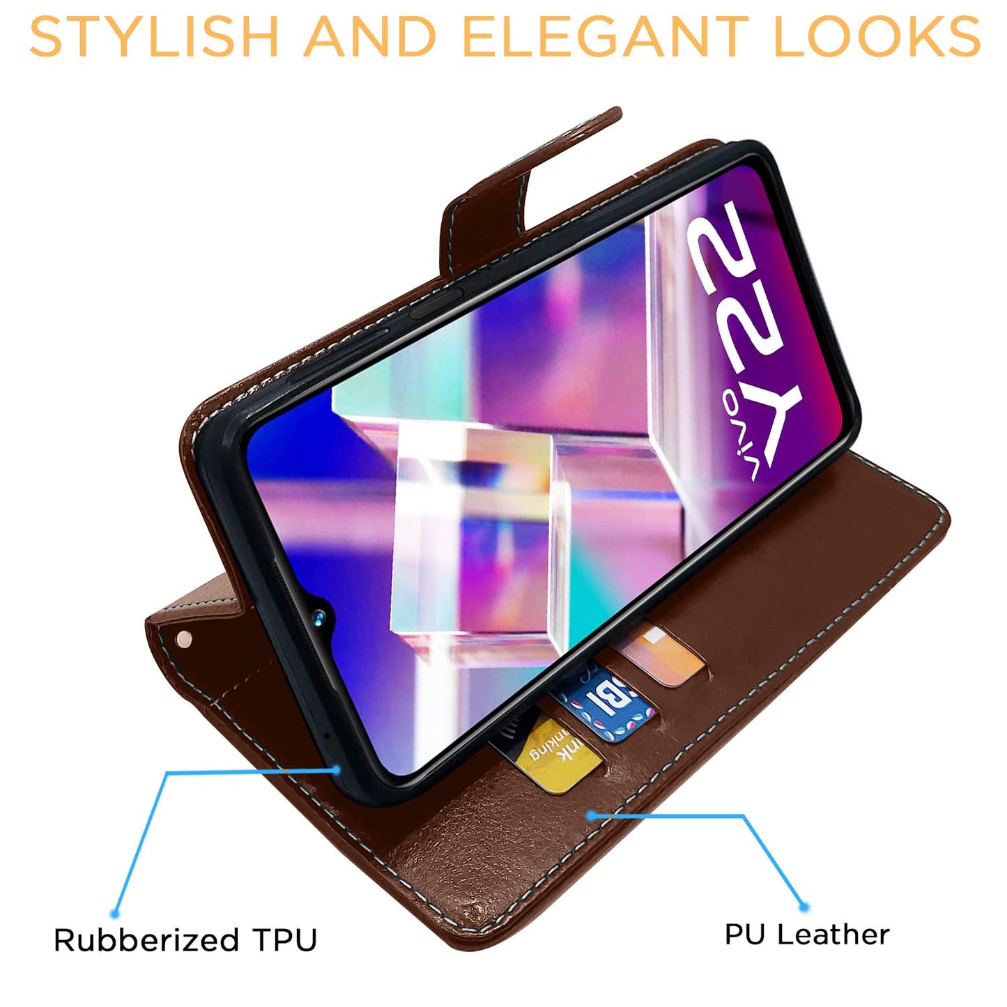 Pikkme Vivo Y22 Constrast Flip Cover | Brown & Coffee