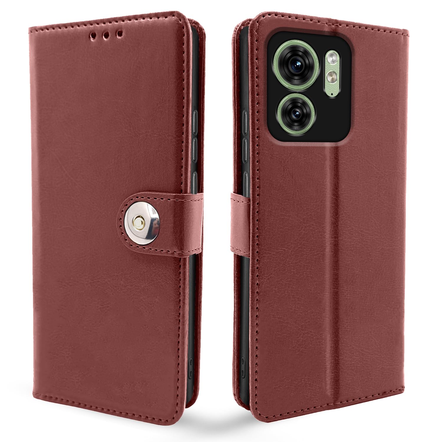 Pikkme Moto Edge 40 Button Flip Cover (Brown)