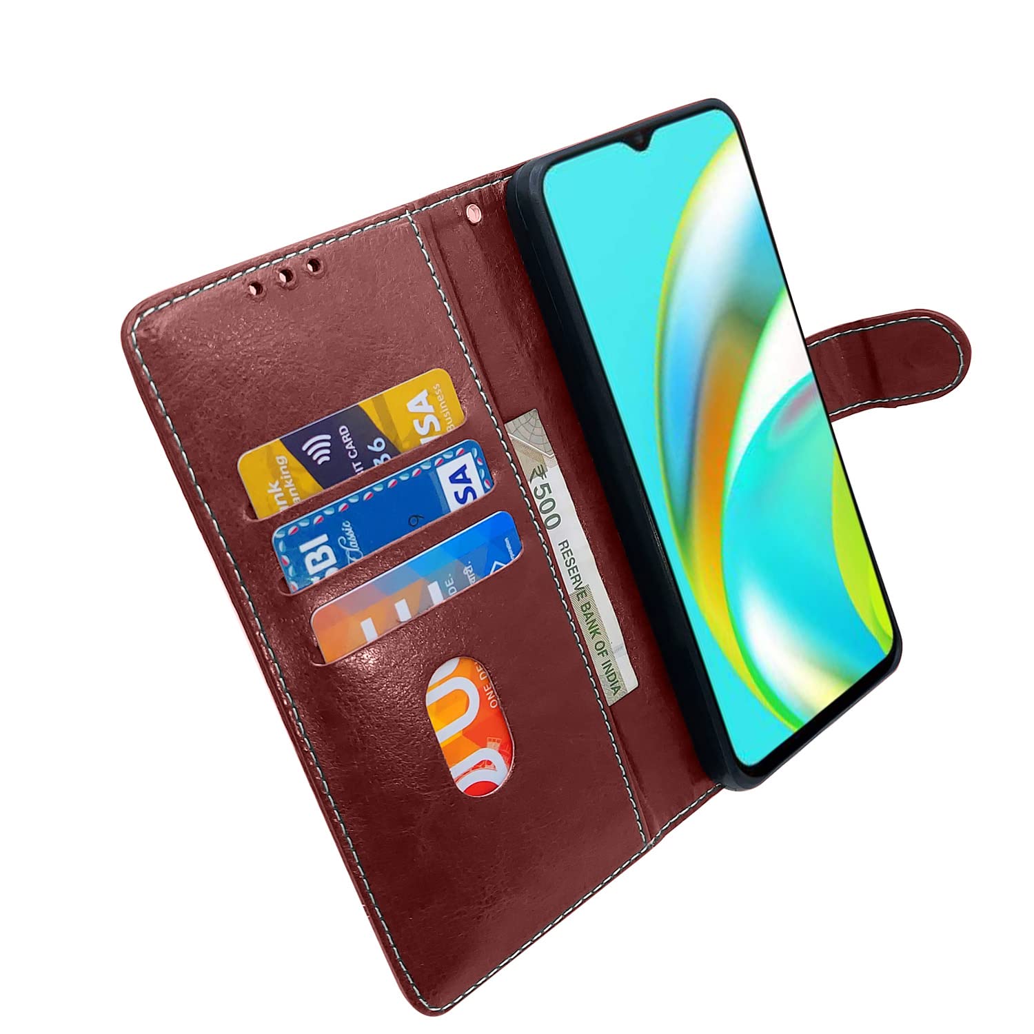 Pikkme Realme C12 / C15 / C25 / C25s / Narzo 20 / 30A Constrast Flip Cover | Brown & Coffee