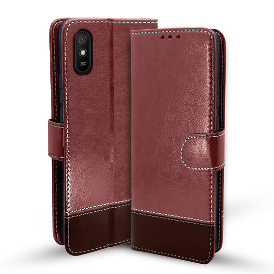 Pikkme Mi Redmi 9A / 9i / 9A Sport Constrast Flip Cover | Brown & Coffee