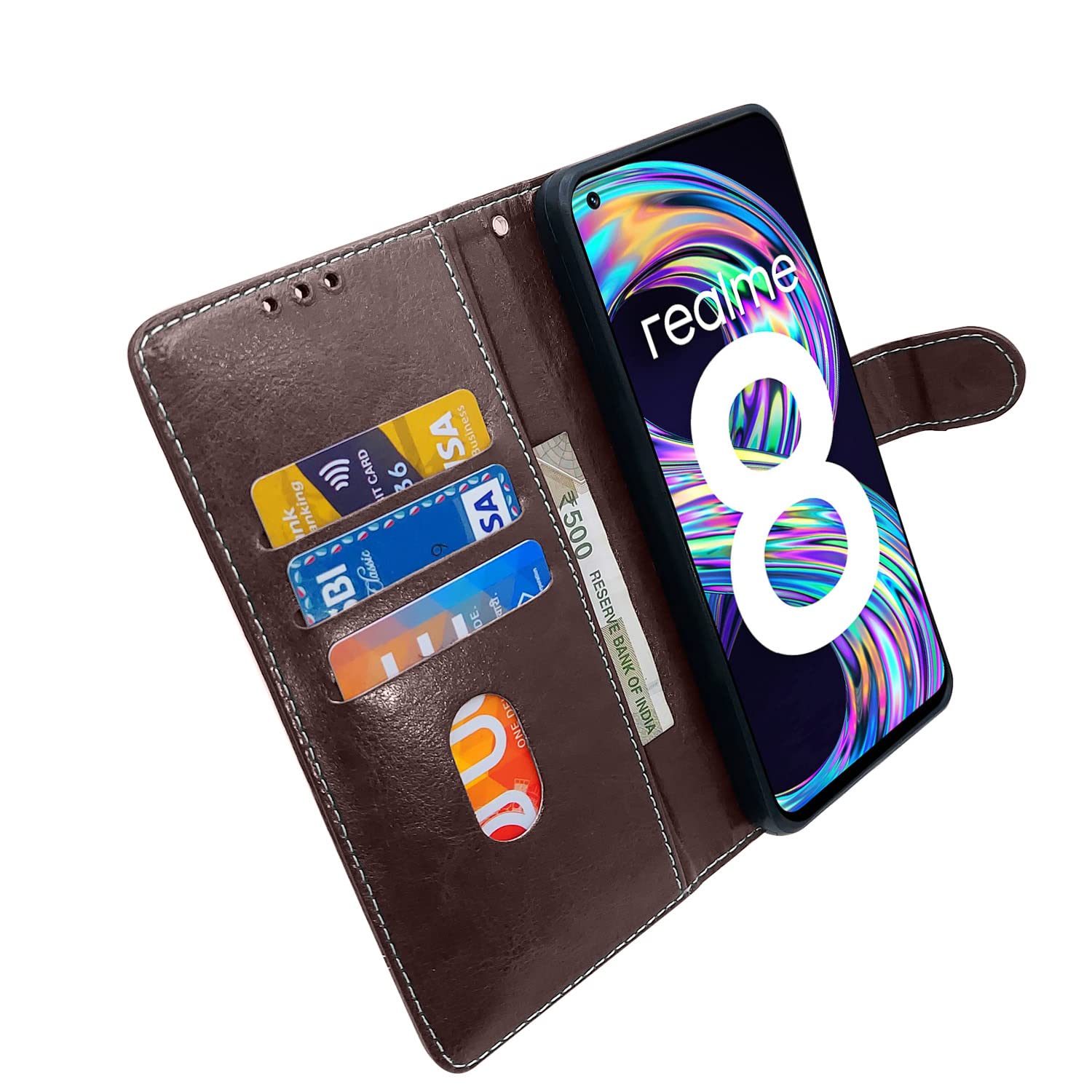 Pikkme Realme 8 4G / Realme 8 Pro  Constrast Flip Cover | Coffee & Brown