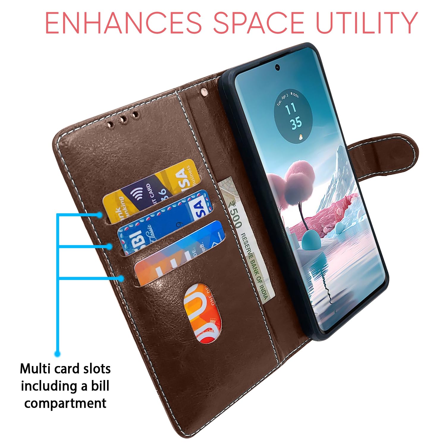 Pikkme Moto Edge 40 Neo 5G Contrast Flip Cover (Brown)