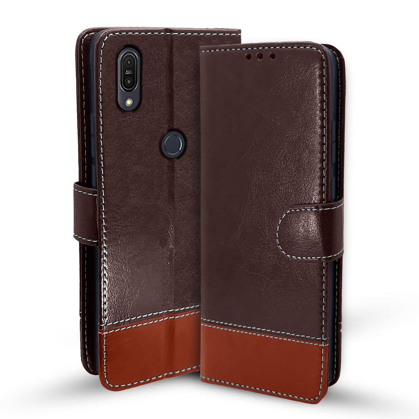 Pikkme Asus Zenfone Max Pro M1 Constrast Flip Cover | Coffee & Brown