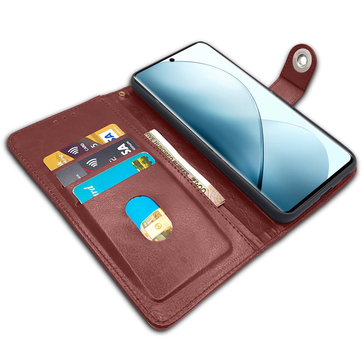 Pikkme Vivo V29 5G Button Flip Cover (Brown)