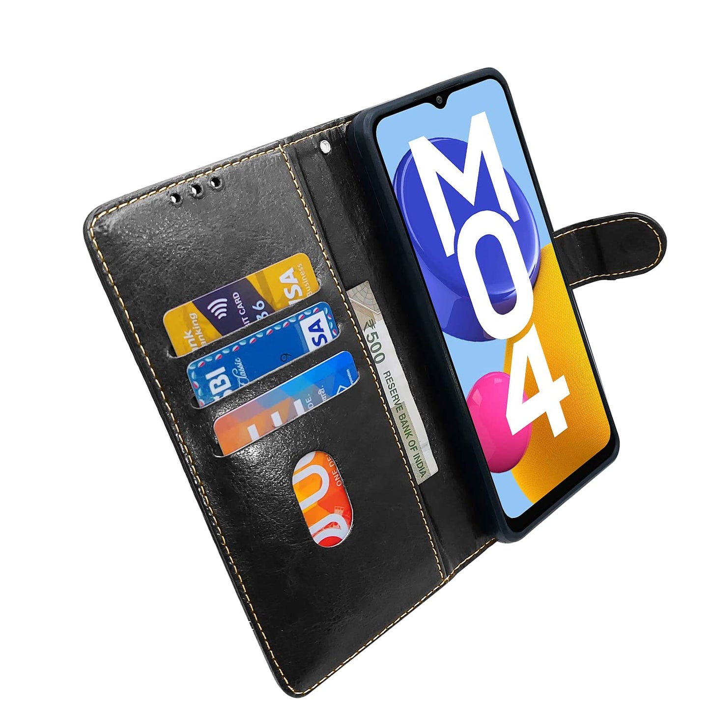 Pikkme Samsung Galaxy M04 / F04 / A04e Constrast Flip Cover | Black & Brown